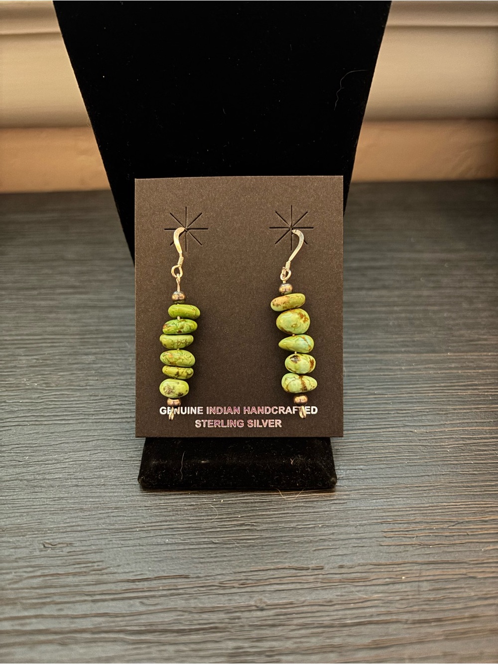Handcrafted Sterling Silver Green Turquoise Stack Earrings